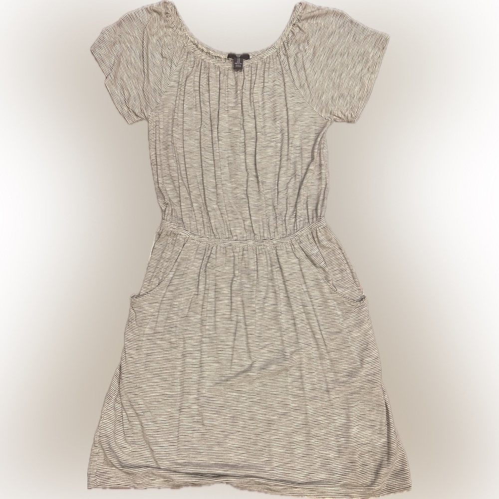 GAP cinched casual grey/White flattering Striped Dress/pockets/medium